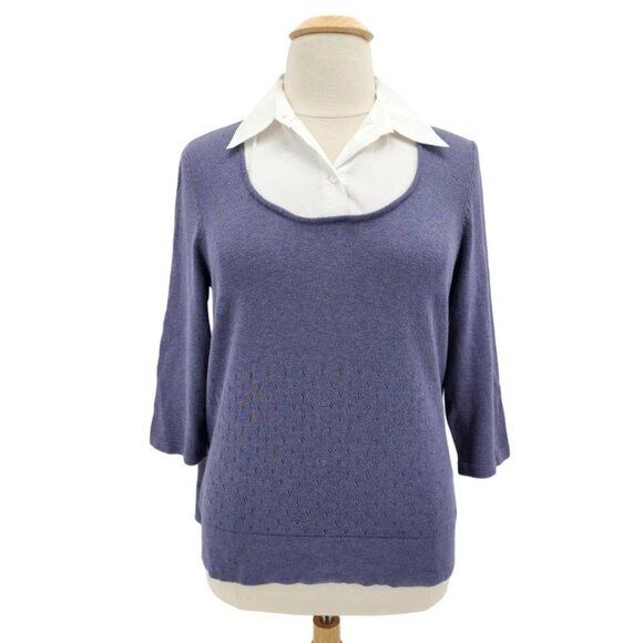 NEW Apt. 9 Womens 1X Sweater Mock Button Shirt Collared Preppy Blue White - Picture 11 of 11